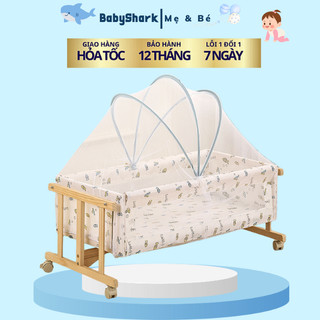 Nôi Cũi Gỗ Cho Bé(KÈM MÀN) , Nôi Gỗ  Lắc Lư Cho bé ,Nôi Cho Trẻ Có Bánh Xe size 90*50*40 cm