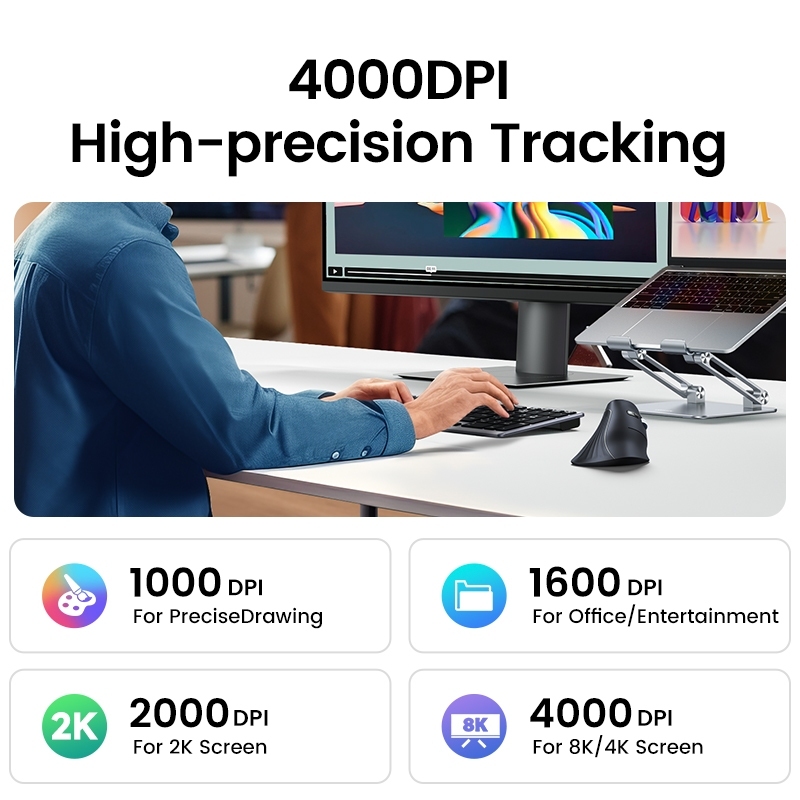 Chuột bấm im lặng không dây 4000DPI dọc Bluetooth 5.0 + 2.4G Ugreen MU008 cao cấp | BigBuy360 - bigbuy360.vn