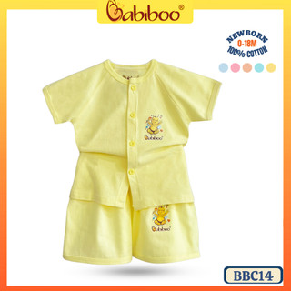Bộ sơ sinh ngắn tay Babiboo quần áo sơ sinh cho bé chất cotton tự nhiên, không xù lông không ra màu - BBC14