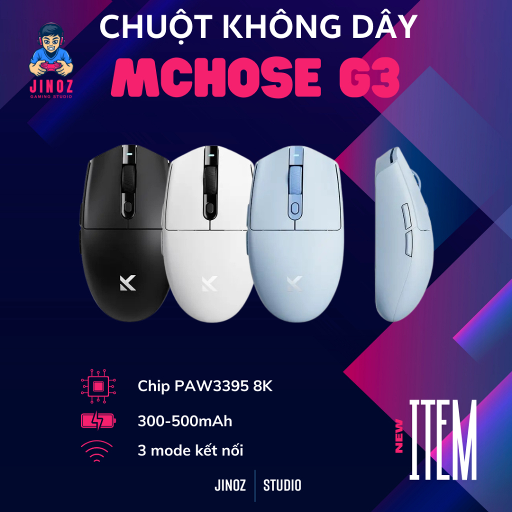 Chuột không dây gaming MCHOSE G3 | G3 Pro | G3 Ultra 8k Nano - 3 mode kết nối - JinozGaming