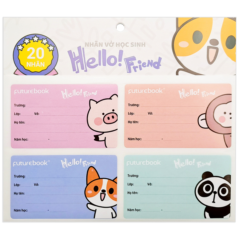 [BEST SELLER] Nhãn Vở Học Sinh Futurebook HELLO FRIEND (Xấp 20 Nhãn)