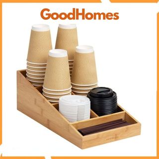 Khay đựng ly cà phê, trà gói, để ly trà sữa cốc nhựa bằng gỗ tre