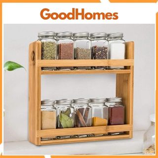 Kệ gỗ tre để gia vị nhà bếp 2 tầng