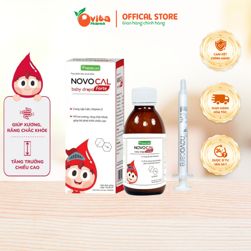 Novocal Baby Drops canxi sữa bổ sung canxi, D3 cho bé giúp xương chắc khỏe, tăng chiều cao chai 90ml