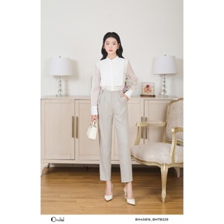 Quần baggy nữ cạp cao gấp nếp 2 bên chất thô kẻ Orchid - BH7B229