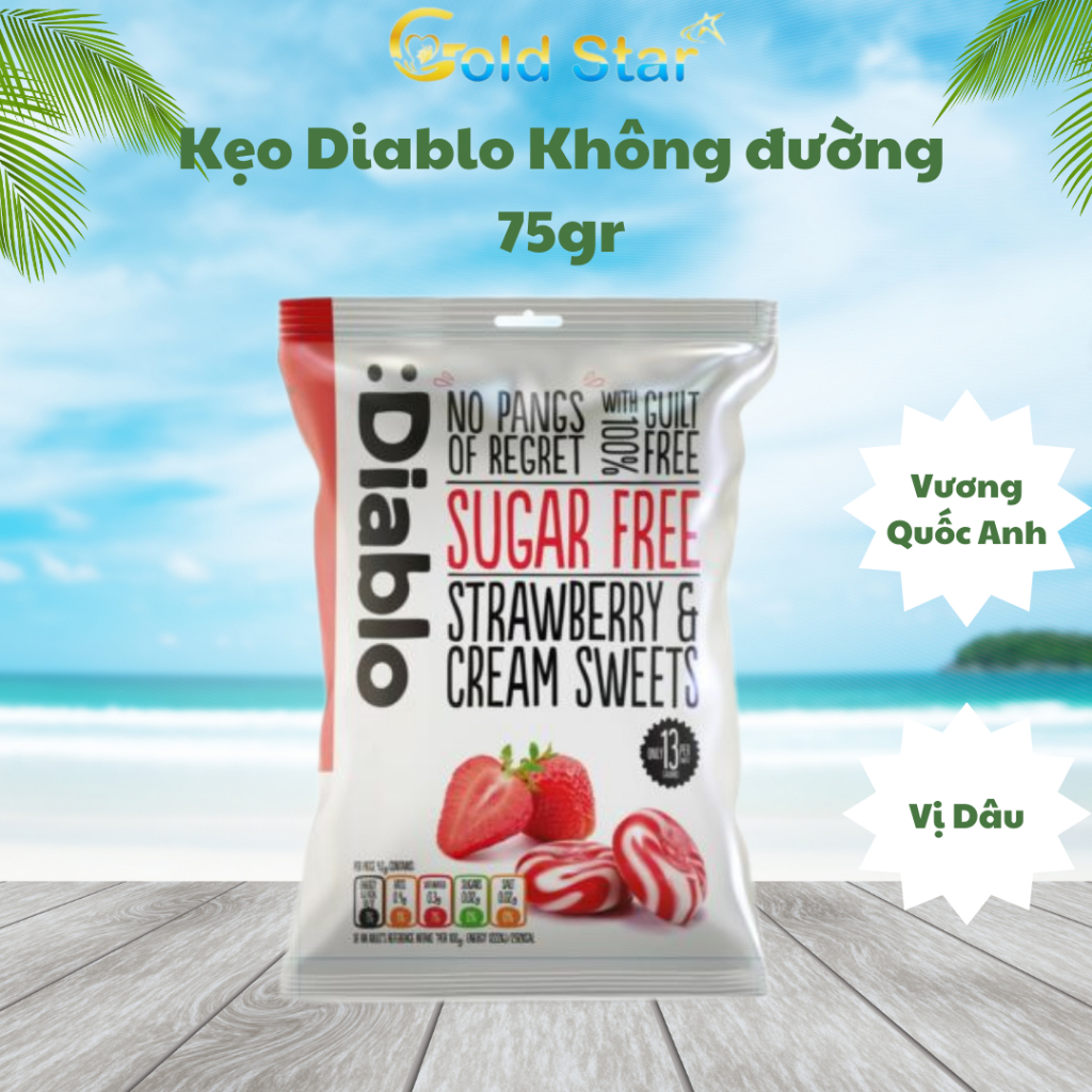 Kẹo DIABLO Không Đường Dâu Kem 75g- Vương Quốc Anh