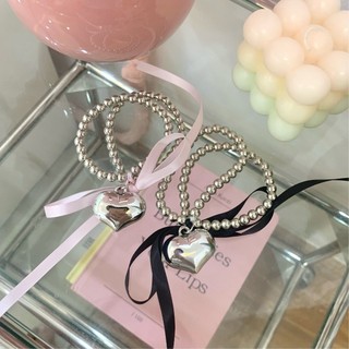 Dây cột tóc thiết kế lạ mắt và cá tính Modleaf Metal heart ribbon hair tie Hàn Quốc