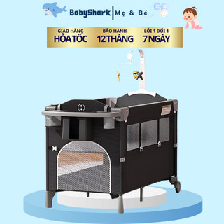 Nôi cũi vải gấp gọn cho bé, nôi em bé sơ sinh kèm đồ chơi treo nôi kích thước 125x65x76cm - babyshark- bảo hành 12 tháng