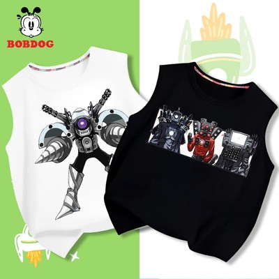 Áo bé trai BOBDOG, áo thun ba lỗ vải cotton thoáng khí in hình TV MAN cho bé từ 12kg-45kg