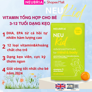 Vitamin tổng hợp cho bé Neubria Neu Kid Multivitamin With Omega-3 của Anh Quốc (3 -12 tuổi) hộp 30 viên nhai