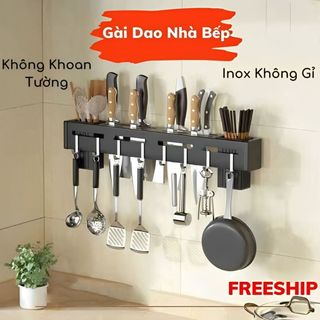Giá Treo Đồ Nhà Bếp - Giá Cài Dao Gắn Tường Có Móc Cài Dao Muỗng Bằng Thép Không Gỉ
