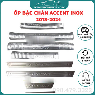 Ốp bậc cửa, nẹp bước chân trong, ngoài xe Hyundai Accent 2018- 2019- 2020- 2021- 2022-2023-2024 chất liệu inox