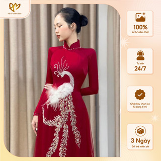 Áo dài cưới cô dâu lụa kết khổng tước siêu xinh by Phú Mỹ
