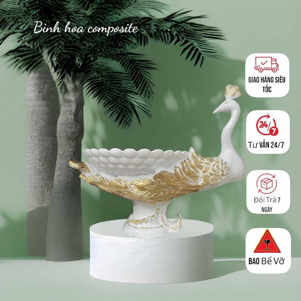 Lọ hoa con công mã bh213, Bình cắm hoa con công, bình hoa trang trí chất liệu composite