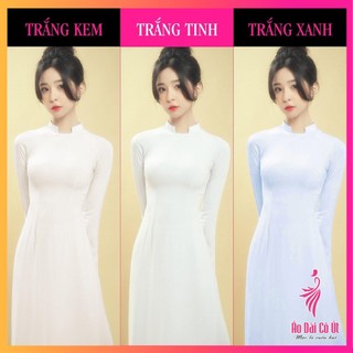 Áo dài trắng học sinh 2 tà truyền thống vải lụa mỹ mềm mịn cổ vuông hở hàng may sẵn