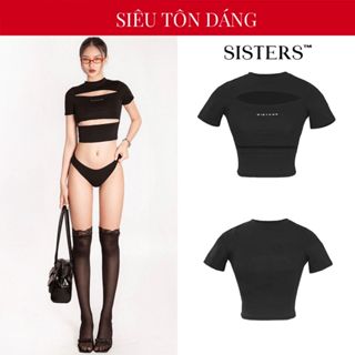Áo thun baby tee tay ngắn nữ SISTERS Cut out hở ngực màu đen SIS-CLUB I SS-T26