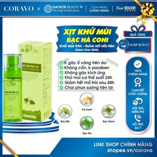 Chai xịt khử mùi Bạc Hà Khử mùi 24h Giảm mồ hôi 48h Không gây ố vàng Không kích ứng Cohi Hathor Beauty 50ml - Coravo