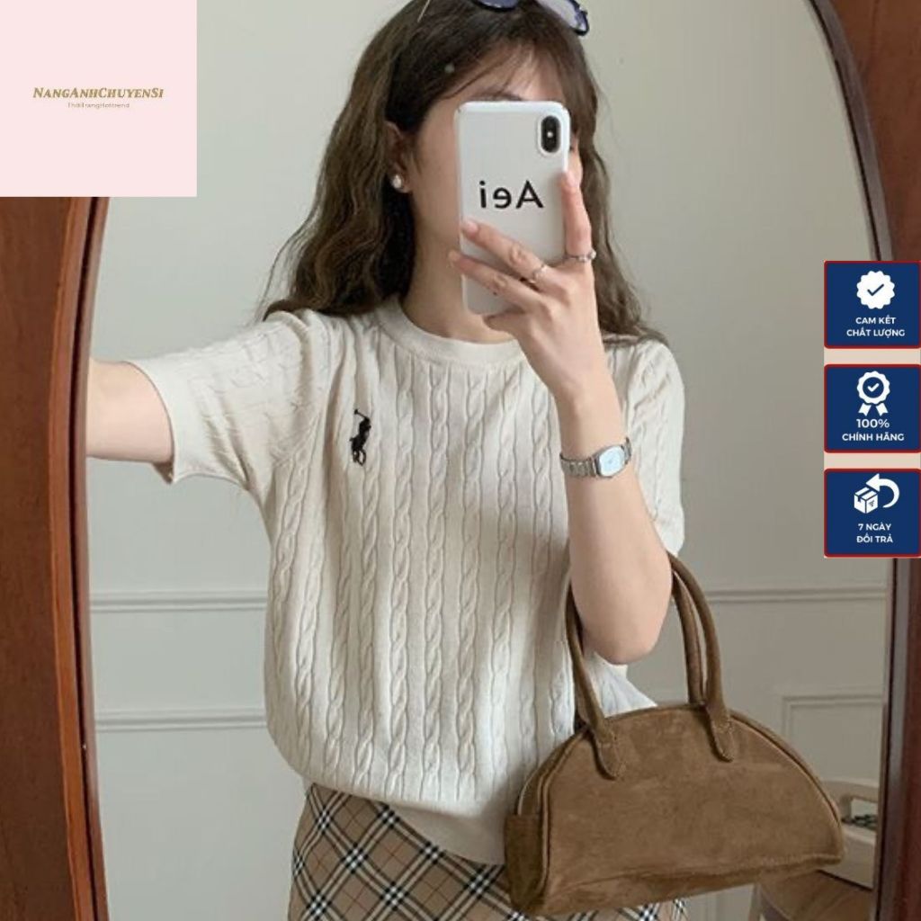 Áo Len Thun, Áo Len Dệt Kim Tay Cộc Dáng Lỡ Ôm Body Tone Dáng Phối Ngựa Trước Ngực Phối Thừng Hàng Qccc Nanganhchuyensi