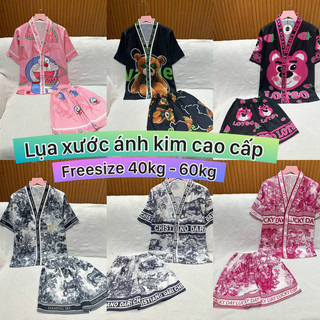 Bộ đồ ngủ size 40-60kg, đồ bộ nữ pijama đùi cộc tay ngắn lụa xước, đồ ngủ lụa mặc nhà dễ thương