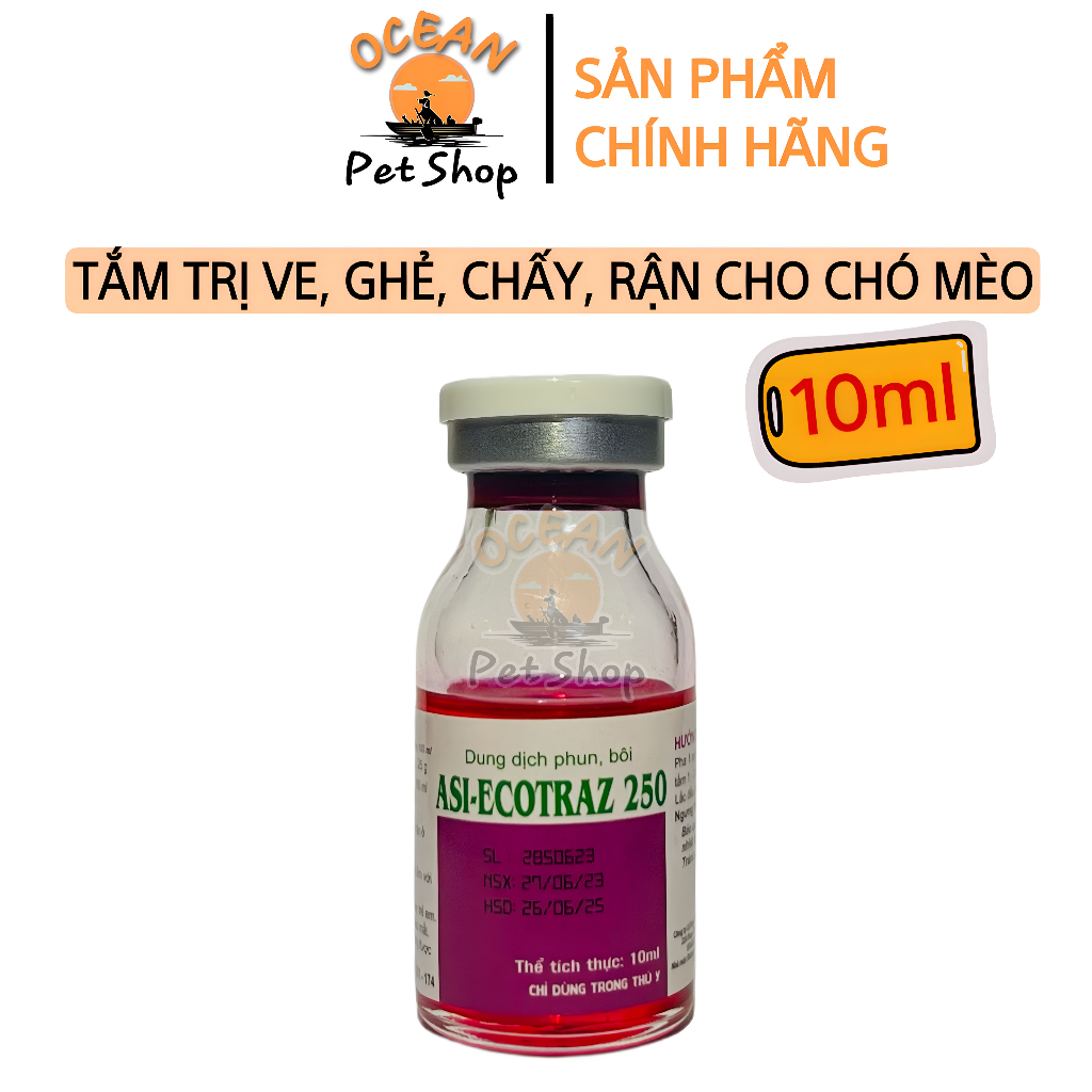 Dung dịch Asi Ecotraz pha tắm Loại bỏ ghẻ, ve rận cho vật nuôi - Lọ 10ml