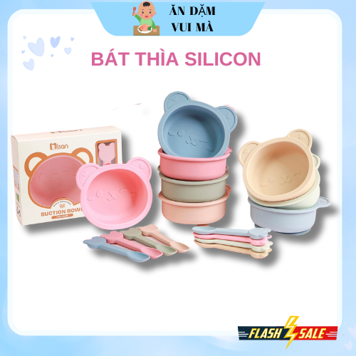 Set bát thìa silicon Misan có chia vạch đong 300ml - D64