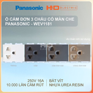 Ổ cắm đơn 3 chấu có màn che Panasonic WEV1181 màu trắng xám vàng ánh kim