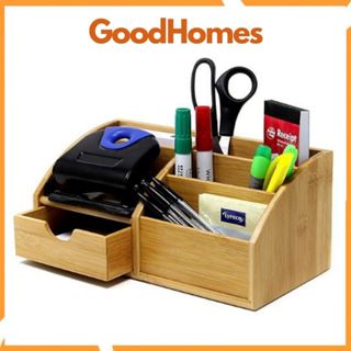 Khay hộp cắm bút để bàn gỗ tre