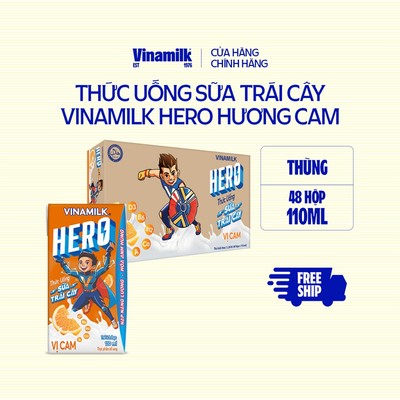 Thức uống sữa trái cây vị cam Vinamilk Hero - Thùng 48 hộp 110ml