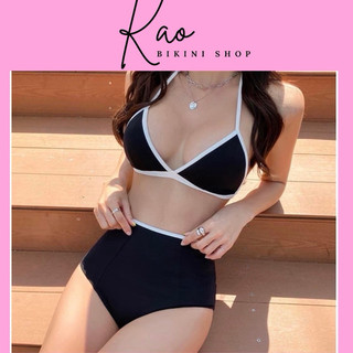 Bikini 2 mảnh phối viên trắng/đen/xanh/đỏ