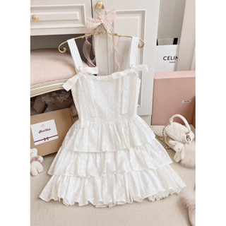 Betti Club - Priscilla Dress - Đầm Váy Thô Boi Trắng Hai Dây Tặng Kèm Nơ Hồng và Nơ Trắng