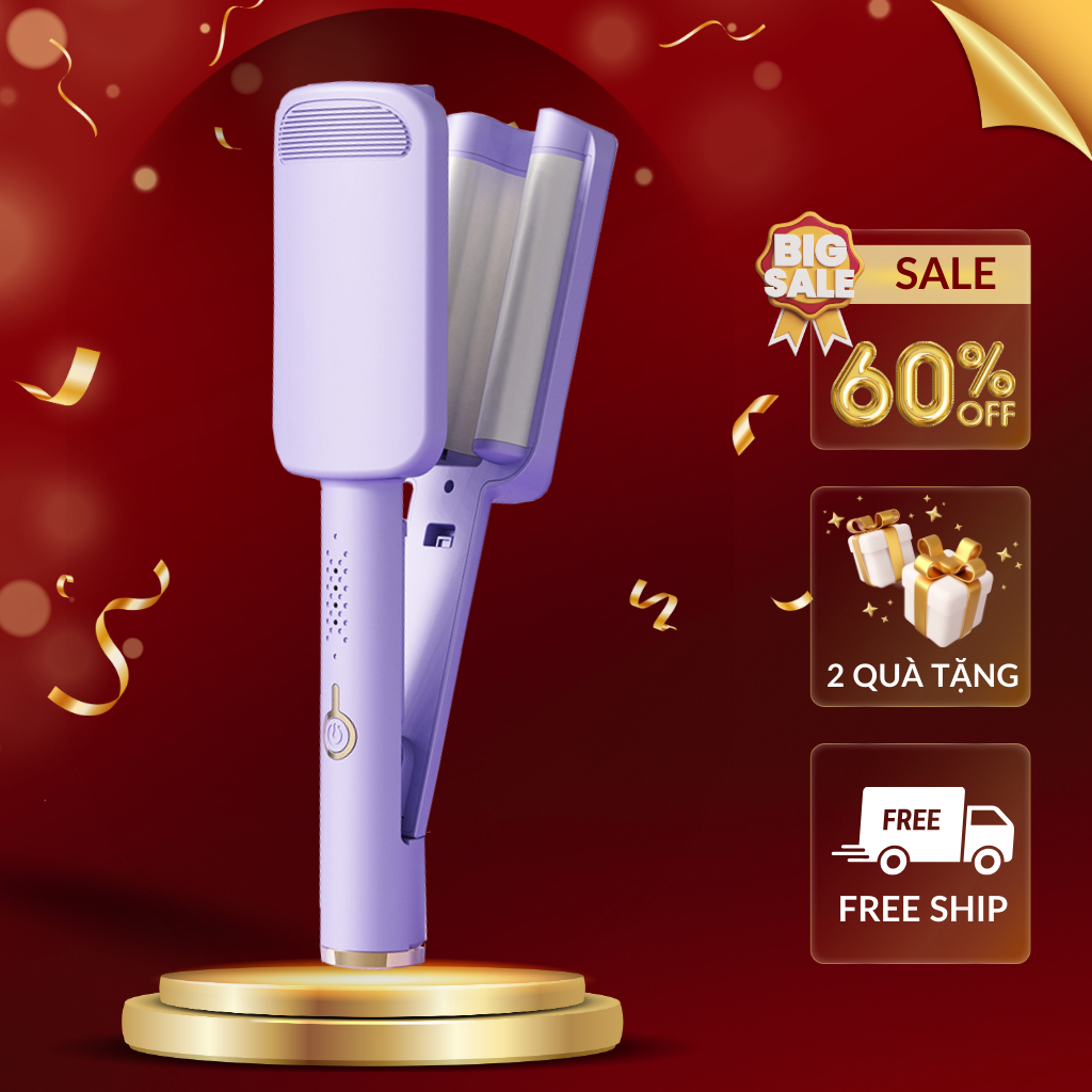 Máy Uốn Xoăn Sóng Nước Hippie 32 3 Trục EGO Home Gốm Sứ Ceramic , Máy Làm Tóc Xoăn Sóng Nước Chỉnh Nhiệt Tạo Kiểu