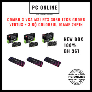 Combo 3 card msi rtx 3060 12gb gddr6 ventus 2x oc lhr + 3 dây nguồn nối dài colorful igame 24 pin mainboard + 1 8pin vga