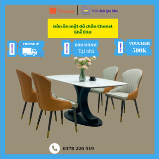 Bàn ăn mặt đá ceramic bóng chân Chanel kết hợp cùng ghế Ella - bộ bàn 4 ghế 6 ghế 8 ghế