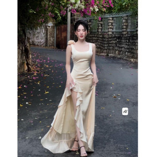 Đầm lụa sẻ đùi đi tiệc hai lớp chất mềm mại(kèm quần rời)