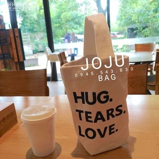 Quai Túi Vải Xách Đựng Ly Trà Sữa In Follow Dây Đai Mỏng ( Chỉ Vừa Ly Dưới 540ml )
