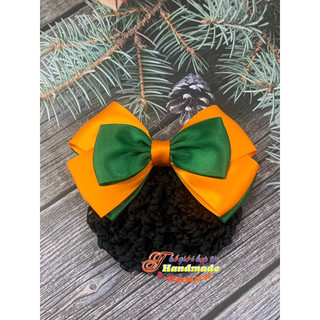 Kẹp búi lưới handmade đồng phục công ty xanh lá đậm và cam K130
