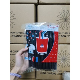 Ống hút cong phi 6 đen/trắng - 80 ống/túi