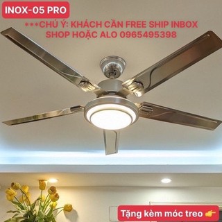 HÀNG CÓ DÂY CÁP TREO AN TOÀN BH 10 NĂM-DC JTECH-INVERTER 6 SỐ]Quạt Trần 5 Cánh Có Điều Khiển INOX-05PRO,3 Chế Độ Đèn LED