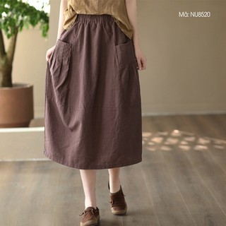 Chân váy linen retro kamaka hai túi ngang xếp ly - nu8520