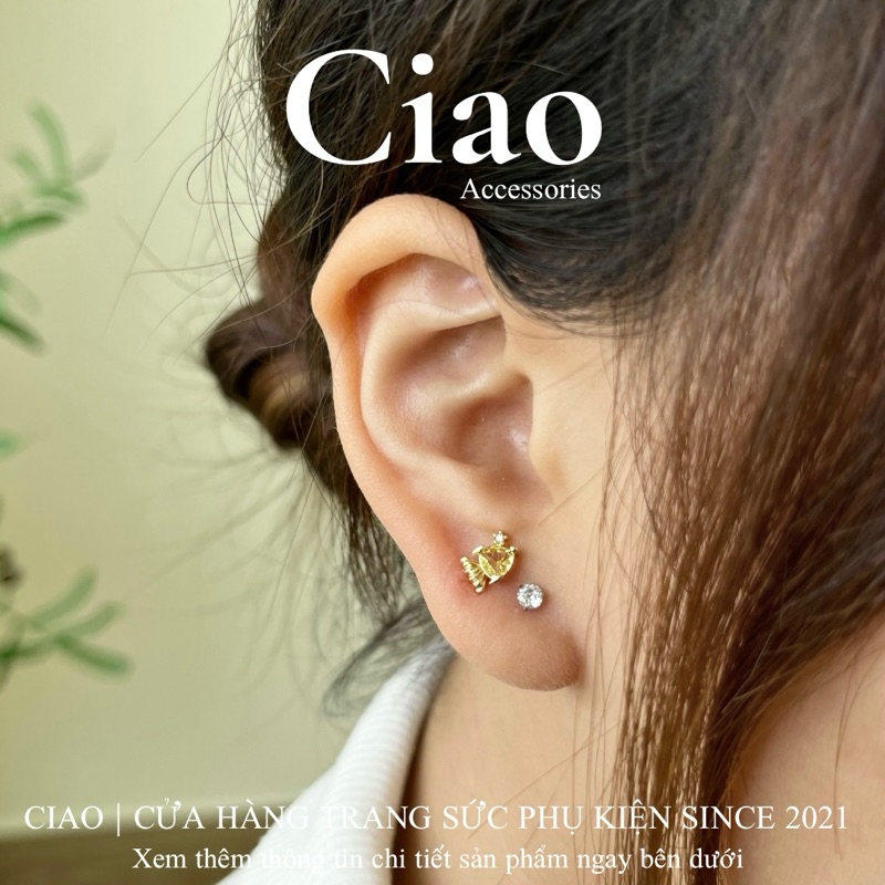 [1 CHIẾC] Khuyên tai/ Bông tai đơn titan không đen gỉ đính đá mã 38 Ciao accessories