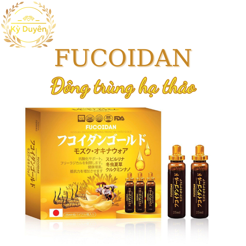 (Hộp 10 chai) Thực phẩm bổ sung Fucoidan Mozuku Okinawoa và Đông trùng hạ thảo GOLD