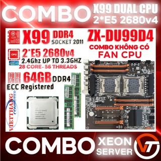 Combo x99 ddr4 dual cpu chạy giả lập - mainboard x99 dual ddr4 oem + 2 cpu e5 2680v4 14 nhân 28 luồng