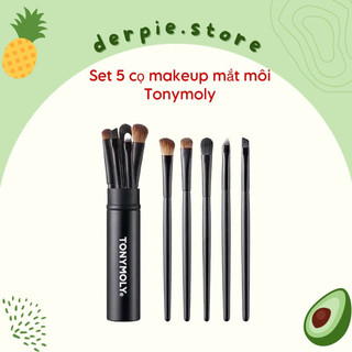 Set / Bộ 5 cọ makeup / trang điểm mắt môi Tonymoly kèm ống đựng cọ tiện dụng