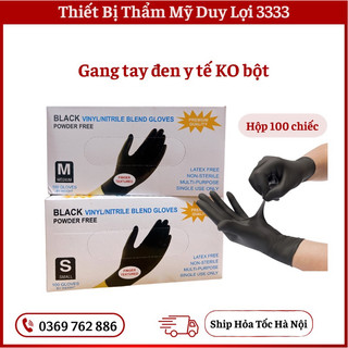 Hộp 100 chiếc gang tay đen ko bột | dai bền sử dụng trong spa phun xăm tatto - Loispa