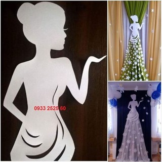 1 hình CÔ GÁI xốp bitis 77 x 42cm / 10 hoa mặt trời 1.5cmn - Trang trí rèm cửa, cửa kính, tường, bảng, phông nền