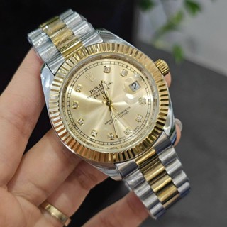 Đồng hồ nam R.olex Day.Date máy cơ viền băm vỏ dây đúc nguyên khối mạ vàng có lịch ngày sang trọng