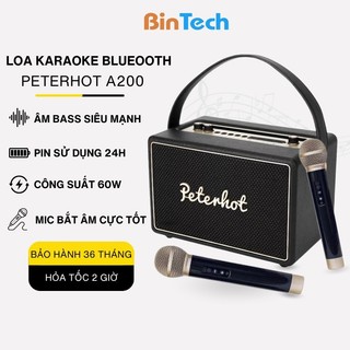 Loa karaoke bluetooth A200 BINTECH, loa bluetooth pass mạnh, không dây, công suất lớn, tặng kèm 2 MIC, bảo hành 36 tháng