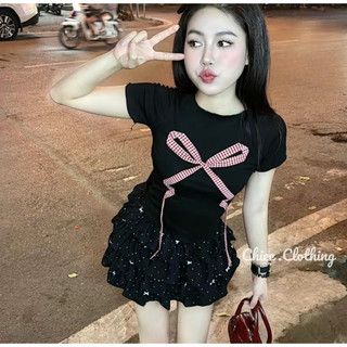 Mèo Mỡ Bigsize — Áo thun babytee đính nơ caro đỏ bigsize 55-85kh