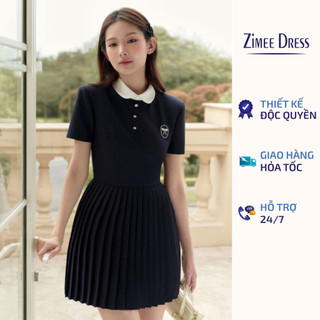  Váy Xếp Ly Phối Cổ Sen Trắng Ferry Dress 
