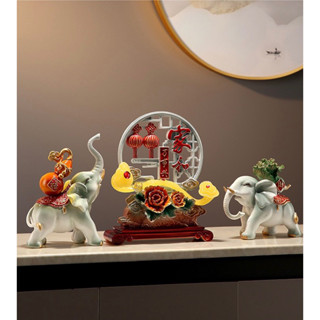 Cặp Voi Cõng Hồ Lô Bắp Cải Phong Thuỷ (Không Kèm Đĩa Ngọc)